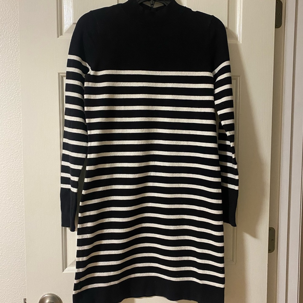 Loft Black and White Striped Sweater Dress (XS)